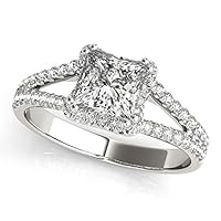 14k White Gold Princes Cut Halo Split Shank Diamond Engmt Ring 2 cttw