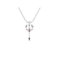 MOONEYE 2.5 MM Round Ruby Glass Filled Gemstone Trident of Poseidon Pendant in 925 Sterling Silver Greek Mythology Necklace Ancient Necklace
