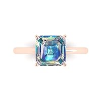 Clara Pucci 2.5 ct Asscher Cut Solitaire Blue Moissanite Ideal Engagement Wedding Bridal Promise Anniversary Designer Ring 18K Rose Gold