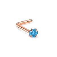 Rose Gold Plated 925 Sterling Silver Nose Stud Straight Lbend Nostril Screw Bone Ring 1mm, 1.5mm, 2mm, 2.5mm or 3mm Prong CZ 22G