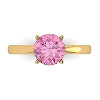 1.6 ct Round Cut Solitaire Pink Simulated Diamond Classic Anniversary Promise Engagement ring 18K Yellow Gold for Women
