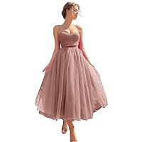 Women Spaghetti Straps Tulle Prom Dress Tea Length Formal Party Evening Dress for Teens Cocktail Dress