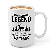 Hunting Lover Coffee Mug 15oz White - hunting legend 60 years - 60th Birthday Deer Hunting Gifts for Hunter Dad from Son Hunting Stuff Deer Drag
