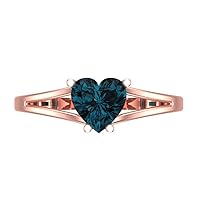 Clara Pucci 1.50 ct Heart Cut Solitaire split shank Natural London Blue Topaz Engagement Bridal Promise Anniversary Ring 18K Rose Gold