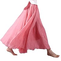 Women's Elegant High Linen Maxi Skirt Summer Ladies Casual Elastic Waist 2 Layers Skirts Saia Feminina