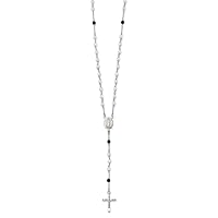 925 Sterling Silver Spring Ring Polished Black Crystal Rosary Necklace 23.5 Inch Jewelry Gifts for Women