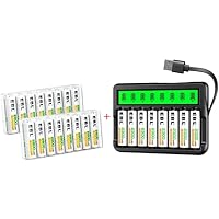 EBL 16 Counts AA Rechargeable Batteries and Newest Version 8Bay LCD Battery Charger with 8 Counts AA Rechargeable Batteries, Battery and Charger Combo