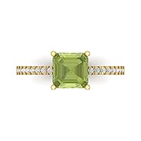 Clara Pucci 1.66ct Asscher Cut Solitaire W/Accent Genuine Natural Peridot Proposal Wedding Anniversary Bridal Ring 18K Yellow Gold