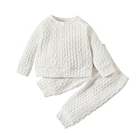 FYMNSI Toddler Baby Girl Boy Sweater Shirt Tops + Pants Cotton Knit Sweater Long Sleeve Outfits Fall Winter 2PCS