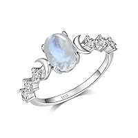 Angol Genuine Moonstone Ring Sterling Silver Moon Phase Ring Oval Moonstone Cubic Zirconia Statement Band Finger Minimalist Ring for Women Girls with Gift Box