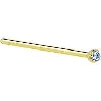 Body Candy Solid 14k Yellow Gold 1.5mm Genuine Topaz Straight Fishtail Nose Stud Ring 20 Gauge 17mm