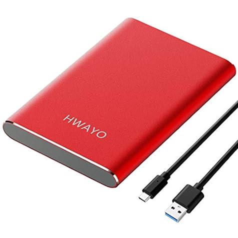 HWAYO 1TB Portable External Hard Drive, USB3.1 Gen 1 Type C Ultra Slim 2.5'' HDD Storage Compatible for PC, Desktop, Laptop, Mac, Xbox One (Red)