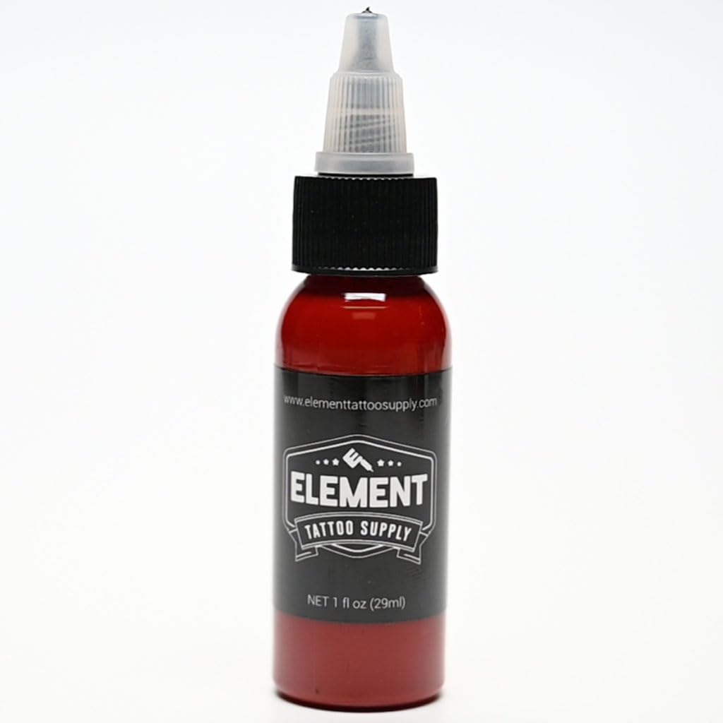 ELEMENT TATTOO SUPPLY - Ruby Red Tattoo Ink - 1oz Bottle for Color Tattooing and Shading - Permanent - Bright - Bold - Solid - Easy to use - Pigment - Pre Disperse - Professional Artist