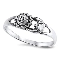 925 Sterling Silver Sun Moon Universe Ring For Womens Girls Gifts