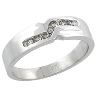 14k White Gold Ladies' Diamond Ring Band w/ 0.13 Carat Brilliant Cut Diamonds, 3/16 in. (5mm) wide, Size 7.5