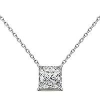 10K Solid White Gold Handmade Engagement Pendant 1.0 CT Princess Cut Moissanite Diamond Solitaire Wedding Bridal Pendant for Women Her Promise Anniversary Necklace Gift for Love