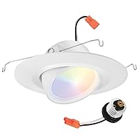 RB56AC RGBW MW M6 RetroBasic Connect Adjustable LED Downlight, Dynamic Color Red, Green, Blue, White, Includes E26 Socket Adaptor, Matte White, 5-Inch to 6-Inch