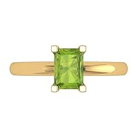 1.1 ct Brilliant Emerald Cut Solitaire Green Peridot Classic Anniversary Promise Bridal ring Solid 18K Yellow Gold for Women