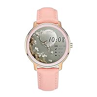 Super Slim Fashion Women Smart Watch 2021 Full Touch Round Screen Smartwatch for Woman Heart Rate Monitor for Android and iOS,Benrenshangmao (Color : Leather Pink)