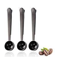 Stainless Steel Coffee Measuring Scoop 1 Tablespoon With Built in Bag Clip For Coffee, Tea, Protein Powder and Spices Black Stainless Set 1 table Spoon