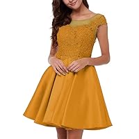 ZHengquan Women's Satin Lace Homecoming Dress A Line Cocktail Dress with Cap Sleeves