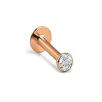 14k Solid Rose Gold Threadless Push Pin Nose Ring Stud 1.5mm, 2mm, 2.5mm or 3mm Bezel CZ 18G, 16G