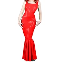 Sexy Evening Sleeveless Square Collar Slim Long Mermaid Dress for Women Party Wetlook PVC Leather Dresses