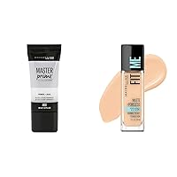 Maybelline New York Facestudio Master Prime Primer Makeup, Blur + Pore Minimize, 1 fl. oz. & Fit Me Matte + Poreless Liquid Oil-Free Foundation Makeup, Classic Ivory, 1 Count (Packaging May Vary)