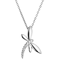 Pritvi JewelsCreated Round Cut White Diamond 925 Sterling Silver 14K White Gold Over Diamond Dragonfly Pendant Necklace for Women's & Girl's