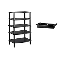 Pangea Audio Vulcan Rack and Drawer Bundle Carbon Fiber Vinyl Five Shelf Audio Rack Media Stand Components Cabinet and Duo Media Storage Drawer 2 Inch High