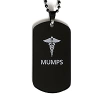 Medical Black Dog Tag, Mumps Awareness, Medical Symbol, SOS Emergency Health Life Alert ID Engraved Stainless Steel Chain Necklace For Men Women Kids