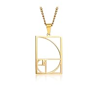 Unisex Stainless Steel Gold Plated Fibonacci Sequence Ratio Symbol Pendant Necklace Mathematics Jewelry Gift For Teacher,Son, Daughter,Friends
