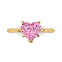 1.95ct Heart Cut Solitaire Rope Twisted Knot Fancy Pink Simulated Diamond 5-Prong Classic Statement Ring 14k yellow Gold