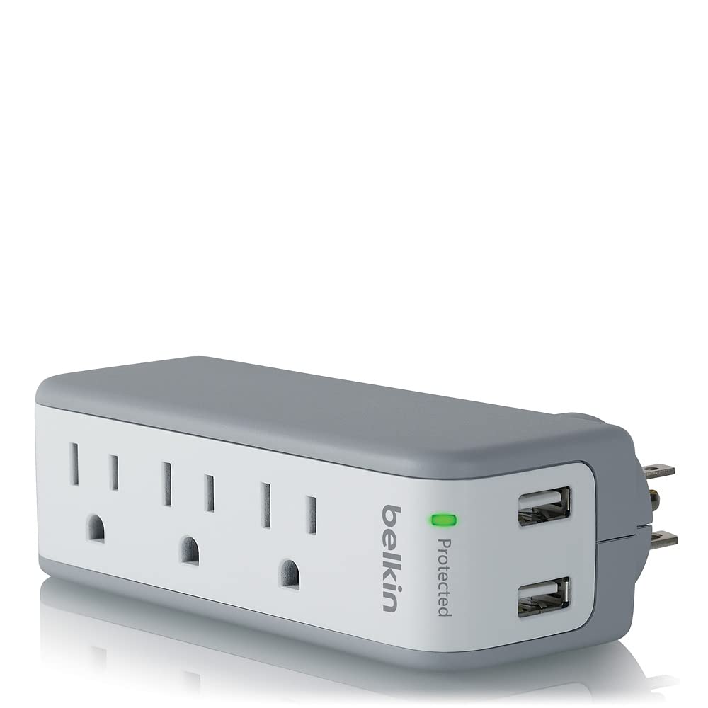 Belkin Wall Mount Surge Protector w/ 3 AC Multi Outlets & 2 USB Ports, 918 Joules