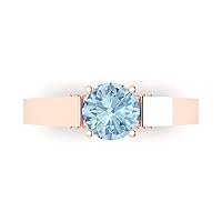 Clara Pucci 1.67ct Round Cut Solitaire Genuine Natural Light Sea Blue Aquamarine designer Modern with accent Ring Real 14k Rose Gold