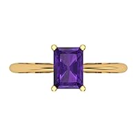 Clara Pucci 0.9ct Radiant Cut Solitaire Natural Amethyst Proposal Wedding Bridal Designer Anniversary Ring 14k Yellow Gold for Women