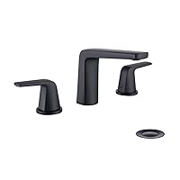 8 inch 2 Handles Widespread Bathroom Faucet 3 Holes with Pop up Drain Assembly and Water Supply Lines (Black)