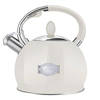 Tea Kettle for Stovetop Whistling Tea Kettles Retro Black Stainless Steel Teapots, 2.64 Quart (Cream)