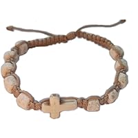 Handmade Stone Christian Bracelet Prayer Decade Rosary Bracelet with Cross Adjustable Size From Medjugorje