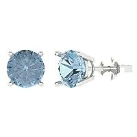 4.0 ct Brilliant Round Cut Solitaire Genuine Swiss Blue Topaz Pair of Designer Stud Earrings Solid 14k White Gold Push Back