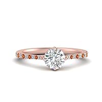 Choose Your Gemstone Compass Point Under Halo Round Engagement Ring Rose Gold Plated Round Shape Side Stone Engagement Rings Lightweight Office Wear Everyday Gift Jewelry US Size 4 to 12
