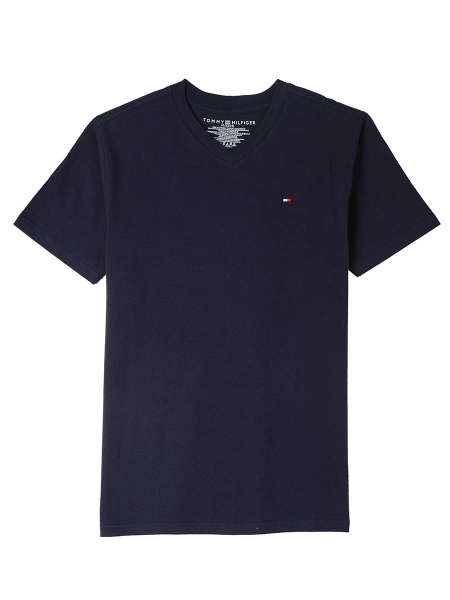 Tommy Hilfiger Boys' Little Short Sleeve Ken, Solid Color with Embroidered Logo, V-Neck &Crewneck Ringer T-Shirt