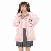 Kawaii Sweater Anime Plaid Cardigan Sweaters Cardigan for Women Cosplay Costume V Neck Long Sleeve