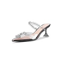 Clear Heels for Women,Pointed-Toe Clear Rhinestones Sandals High Heel Backless Mules