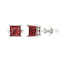 Clara Pucci 1.94cttw Princess Cut Solitaire unique jewelry Natural Scarlet Red Garnet Designer Stud Earrings 14k White Gold Push Back
