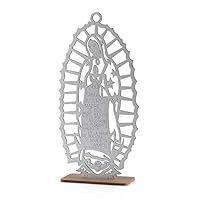 12 Lady Guadalupe Virgin Mary Glitter Wood Silver Gold with Stand Laser Cutout Wooden Baptism Centerpiece First Communion Quinceañera Party Favors Home Decor Christening (Silver Glitter)