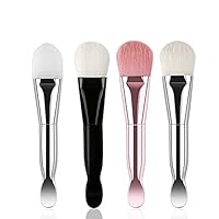 Makeup Brush Double-Headed Facial Mask Brush With Scoop Soft Hair Mask Brush Facial Beauty Tools Double-Headed Wet Powder Brush (White Hair Silver Pole)