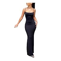 Dresses for Wome Spaghetti Strap Long Dress Evening Sleeveless Solid Skinny Bodycon Maxi Vestidos