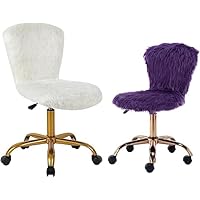GIA Mid-Back Swivel Adjustable Adult&Kids Vanity Chairs Set with Faux Fur, Set of 2, White/Purple