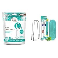 GuruNanda Complete Oral Care: 2-Pack U Shaped Tongue Scrapers with 100 Mint Floss Picks - Say Goodbye to Bad Breath!